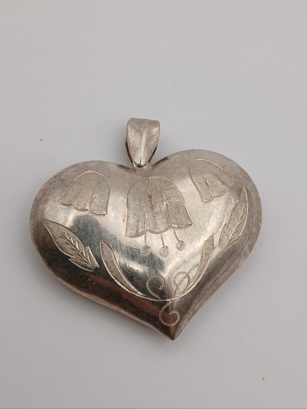 Chunky Etched Puffy Silver Heart Marked 925
